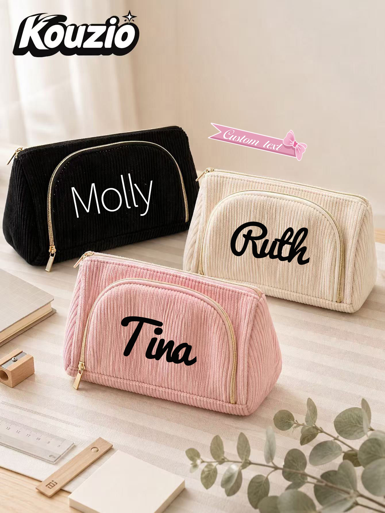 School Supplies - Personalizowany piórnik z welurowej tkaniny z